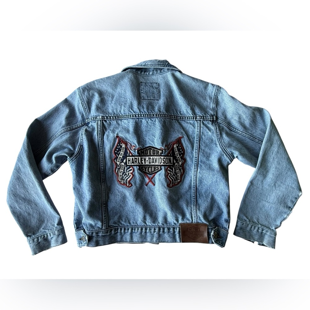 Vintage 90s Harley Davidson Denim Trucker Jacket, Women’s Small embroidered - Picture 1 of 12